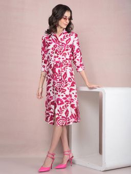 CRIMSOUNE CLUB - Women Red Viscose Blend Floral Midi Dress