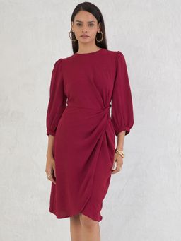 Femmella - Women Maroon Polyester Solid Mini Dress