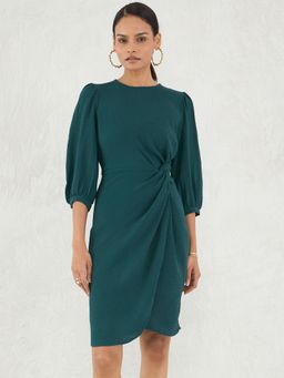 Femmella - Women Green Polyester Solid Mini Dress