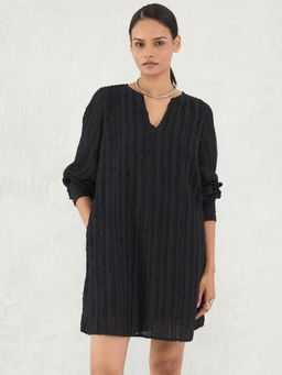 Femmella - Women Black Polyester Self Design Mini Dress