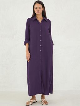 Femmella - Women Purple Polyester Solid Maxi Dress