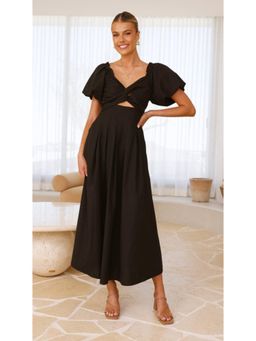 Miakee - Algar Black Solid Midi Dress