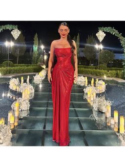 Miakee - Botswana Red Strapless Solid Maxi Dress