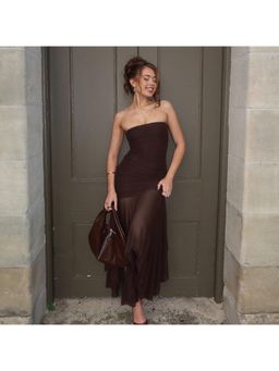 Miakee - Felipe Brown Solid Strapless Dress