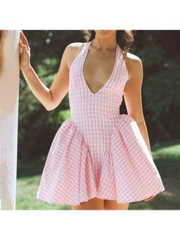 Miakee - Belle Chic Print Halter- Neck Mini Dress