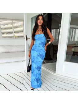 Miakee - Pires Blue Print Strapless Maxi Dress