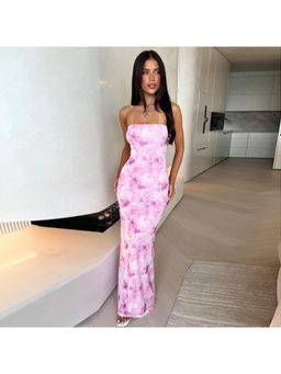 Miakee - Pires Pink Print Strapless Maxi Dress