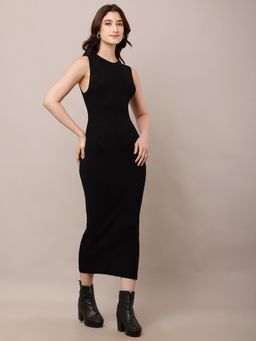 NOBARR - Women Black Viscose Solid Midi Dress