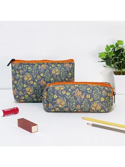 Strokes by Namrata Mehta - Summer Blooms Grey Cosmetic Pouches-Set of 2
