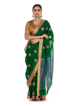 SARI KI ALMARI - Green Anar Woven Saree with Unstitched Blouse