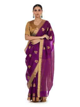 SARI KI ALMARI - Purple Anar Woven Saree with Unstitched Blouse