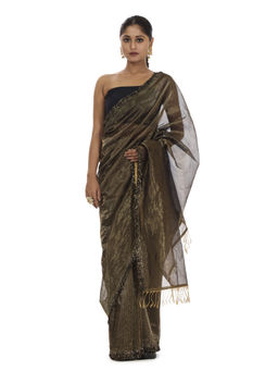 SARI KI ALMARI - Gold Quirky Sequined Saree with Unstitched Blouse