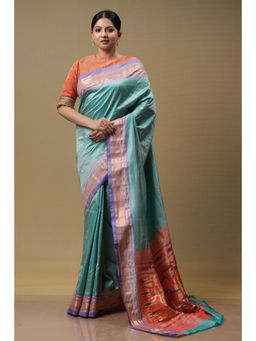 SARI KI ALMARI - Aqua Paithani Handloom Saree with Unstitched Blouse