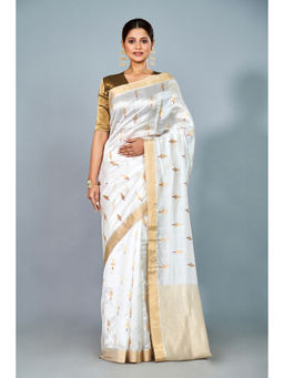 SARI KI ALMARI - White Shankha Handloom Saree with Unstitched Blouse