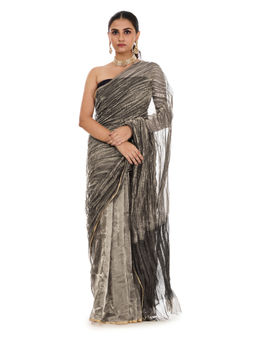 SARI KI ALMARI - Grey Met Gala Solid/Plain Saree with Unstitched Blouse