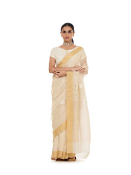 SARI KI ALMARI - White Kamali Handloom Saree with Unstitched Blouse
