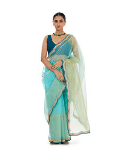 SARI KI ALMARI - Aqua Organza Vibe Saree with Unstitched Blouse