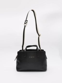 Tommy Hilfiger - Solid Black Pu Handbag with Detachable Strap