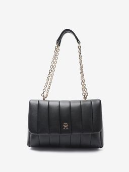 Tommy Hilfiger - Quilted Black Pu Handbag with Detachable Strap