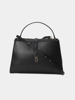 Tommy Hilfiger - Solid Black Pu Handbag with Detachable Strap
