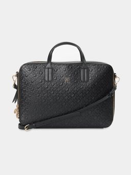 Tommy Hilfiger - Logo Black Pu Laptop Bag with Detachable Strap