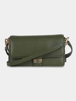Tommy Hilfiger - Solid Olive Pu Shoulder Bag with Detachable Strap