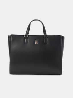 Tommy Hilfiger - Solid Black Pu Handbag with Detachable Strap