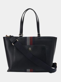 Tommy Hilfiger - Solid Navy Blue Pu Tote Bag with Detachable Strap