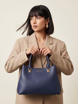 Accessorize London - Women's Navy Blue Tova Satchel Bag with Detachable Strap