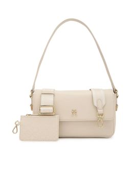 Tommy Hilfiger - Solid Beige Pu Shoulder Bag with Detachable Strap and Pouch