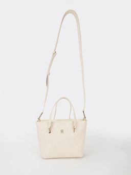 Tommy Hilfiger - Logo Off White Pu Handbag with Detachable Strap
