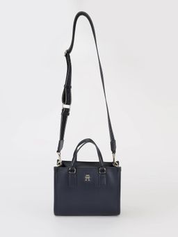 Tommy Hilfiger - Solid Navy Blue Pu Handbag with Detachable Strap