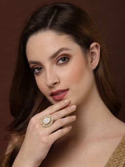 PANASH - Gold-Plated White Druzy Pearl Beaded Adjustable Finger Ring