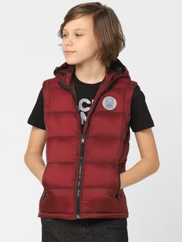 Jack & Jones Junior - Boys Dark Red Hooded Puffer Jacket