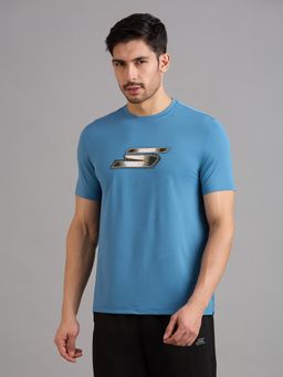 SKECHERS - Men Blue Solid T-Shirt