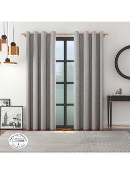 HomeTown - Fiesta Jacquard Dim Out Curtains 7 Feet In Steel Grey Colour (Set of 2)