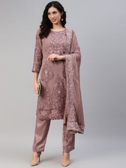 Readiprint - Semi-Stitched Georgette Mauve Kurti with Bottom and Dupatta (Set of 3) (Free Size)