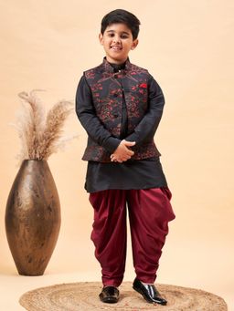Vastramay - Boys Black Jacket, Kurta and Dhoti (Set of 3)