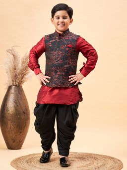 Vastramay - Boys Maroon Jacket, Kurta and Dhoti (Set of 3)