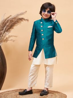 Vastramay - Boys Turquoise and Cream Sherwani (Set of 3)