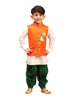 Vastramay - Boys White Color Jacket, Kurta and Dhoti (Set of 3)