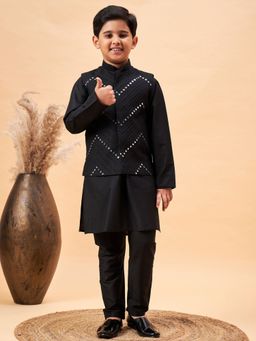 Vastramay - Boys Black Jacket, Kurta and Pyjama (Set of 3)