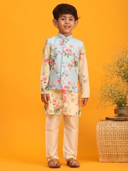 Vastramay - Boys Yellow Jacket, Kurta and Pyjama (Set of 3)