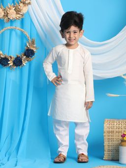 Vastramay - Boys Cream and White Kurta Pyjama (Set of 2)