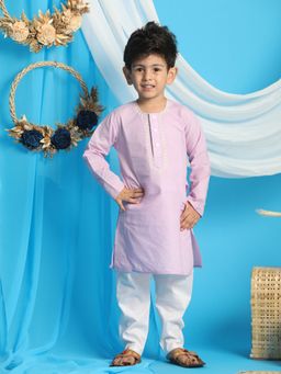 Vastramay - Boys Purple and White Kurta Pyjama (Set of 2)