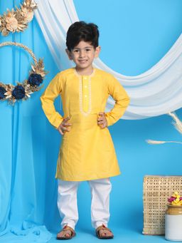 Vastramay - Boys Yellow and White Kurta Pyjama (Set of 2)