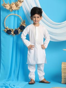 Vastramay - Boys White and White Kurta Pyjama (Set of 2)