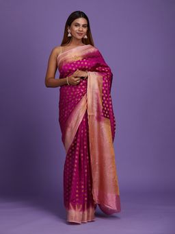 Koskii - Magenta Woven Art Silk Saree with Unstitched Blouse