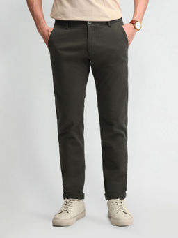 Arrow Sports - Solid Green Cotton Trouser