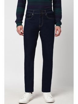 Peter England - Men Navy Blue Mid Waist Regular Jeans